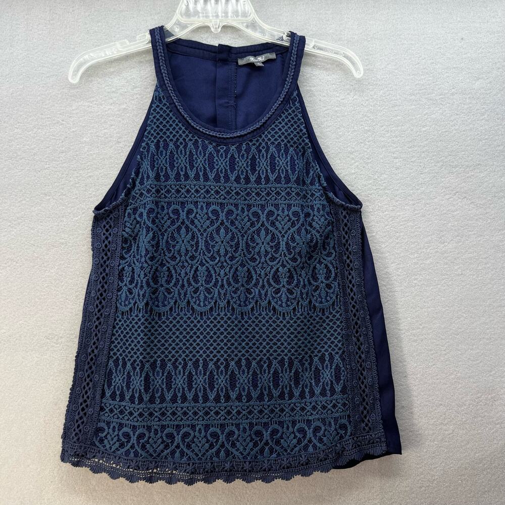 Miss Me Tank Top Women's Size Small Teal Blue Crochet Button Up Back Western - Picture 1 of 9